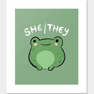 She/They Pronoun Frog: A Cute Ode to Nonbinary and Genderqueer Pride - A Kawaii Journey into the World of Neopronouns Posters and Art